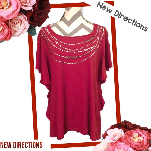 new directions Tops - NEW DIRECTIONS Cranberry Red Flutter Sleeve Blouse new directions Tops - NEW DIRECTIONS Cranberry Red Flutter Sleeve Blouse